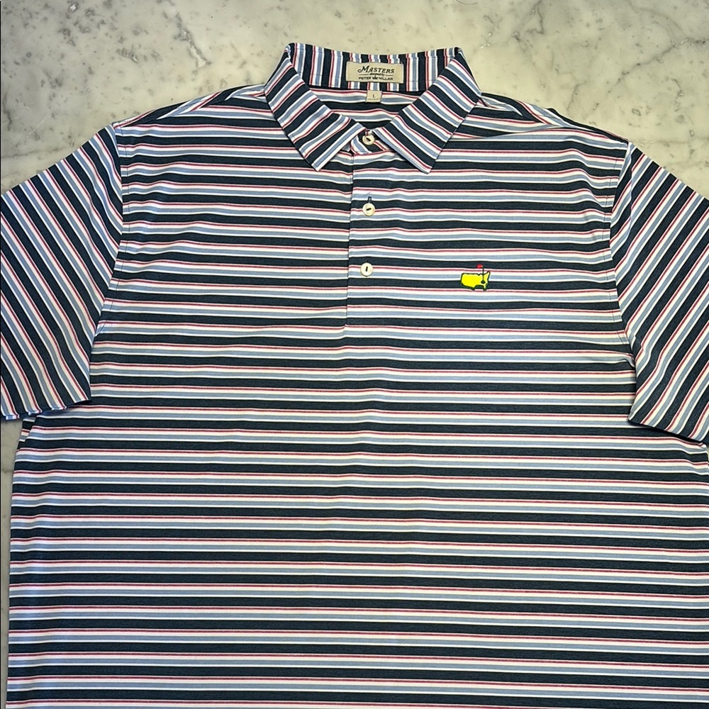 Masters by Peter Millar Striped Polo Shirt Navy, White, Red - Large